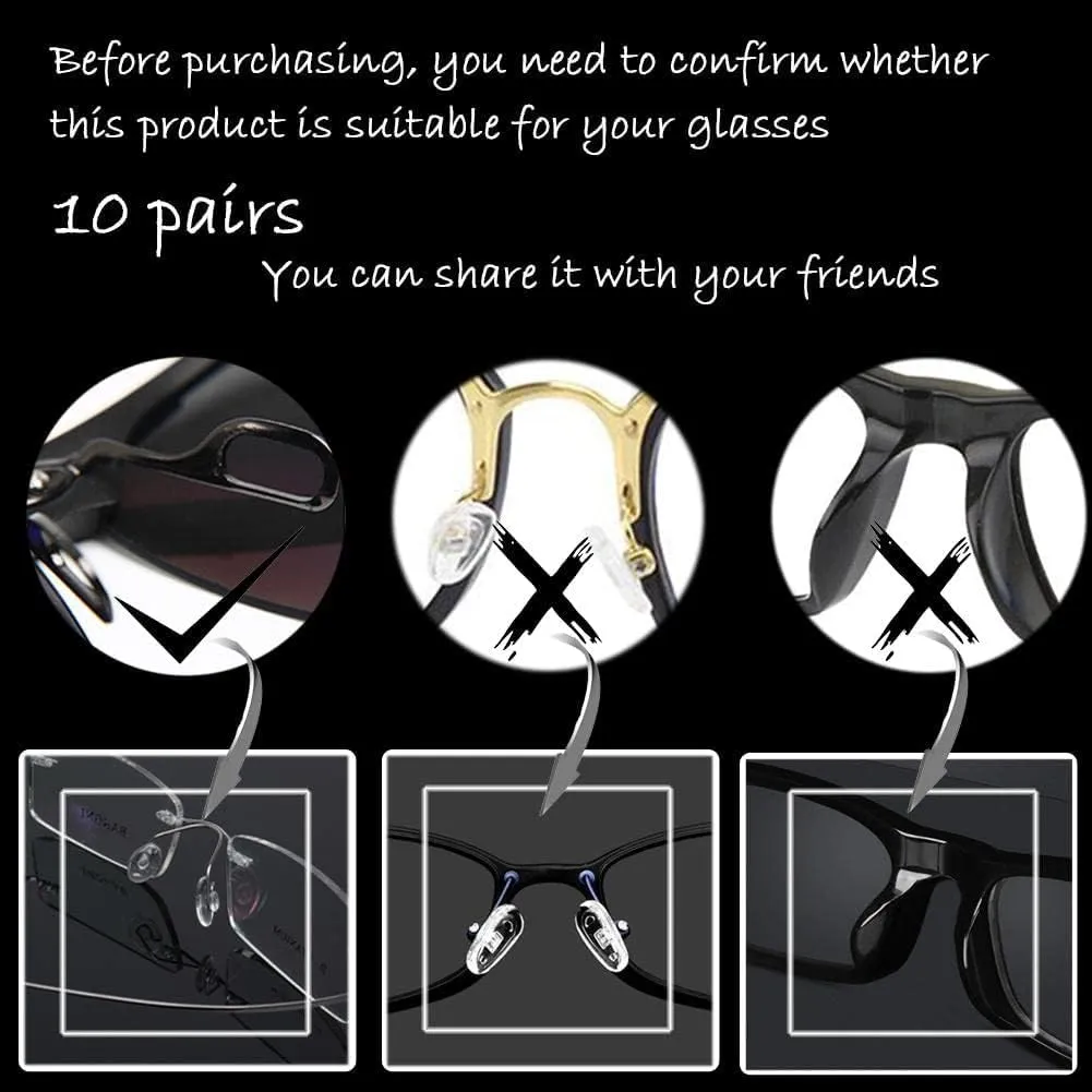 10 pairs of glasses nose pads, nose pads for inserting, non-slip glasses nose pads, soft silicone, transparent for glasses, sunglasses, non-slip stoppers, glasses nose pad, glasses accessories