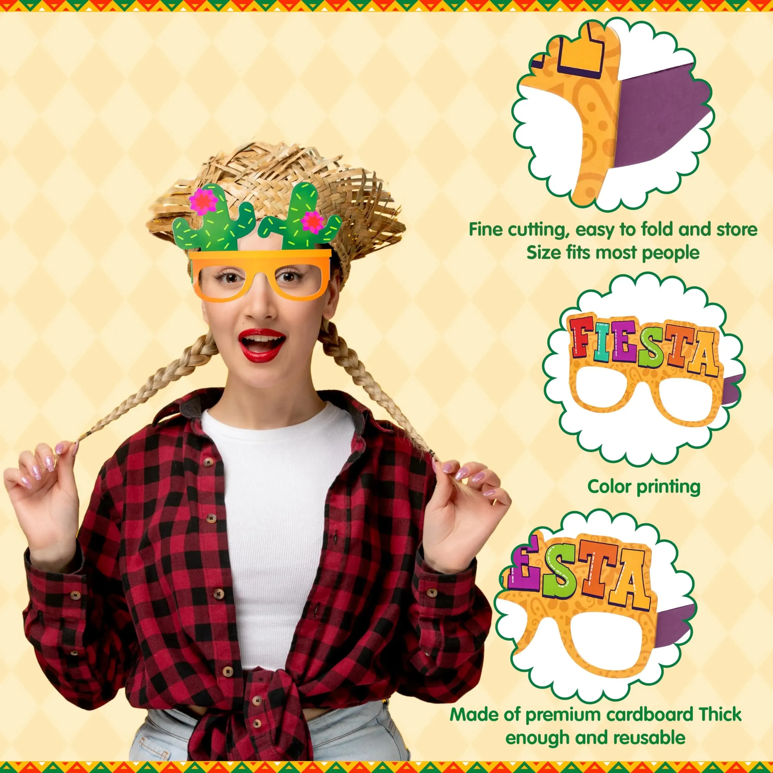 12Pcs Mexican Fiesta Party Paper Eyeglasses for Cinco de Mayo Party Decorations