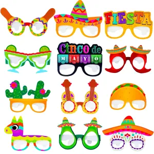 12Pcs Mexican Fiesta Party Paper Eyeglasses for Cinco de Mayo Party Decorations