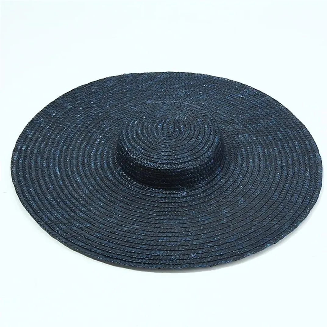 15Cm Wide Brim Straw Hat Flat Top Summer Beach Hat Women Ribbon Flat Top Hat Sun Hat