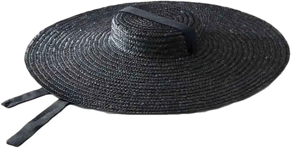 15Cm Wide Brim Straw Hat Flat Top Summer Beach Hat Women Ribbon Flat Top Hat Sun Hat