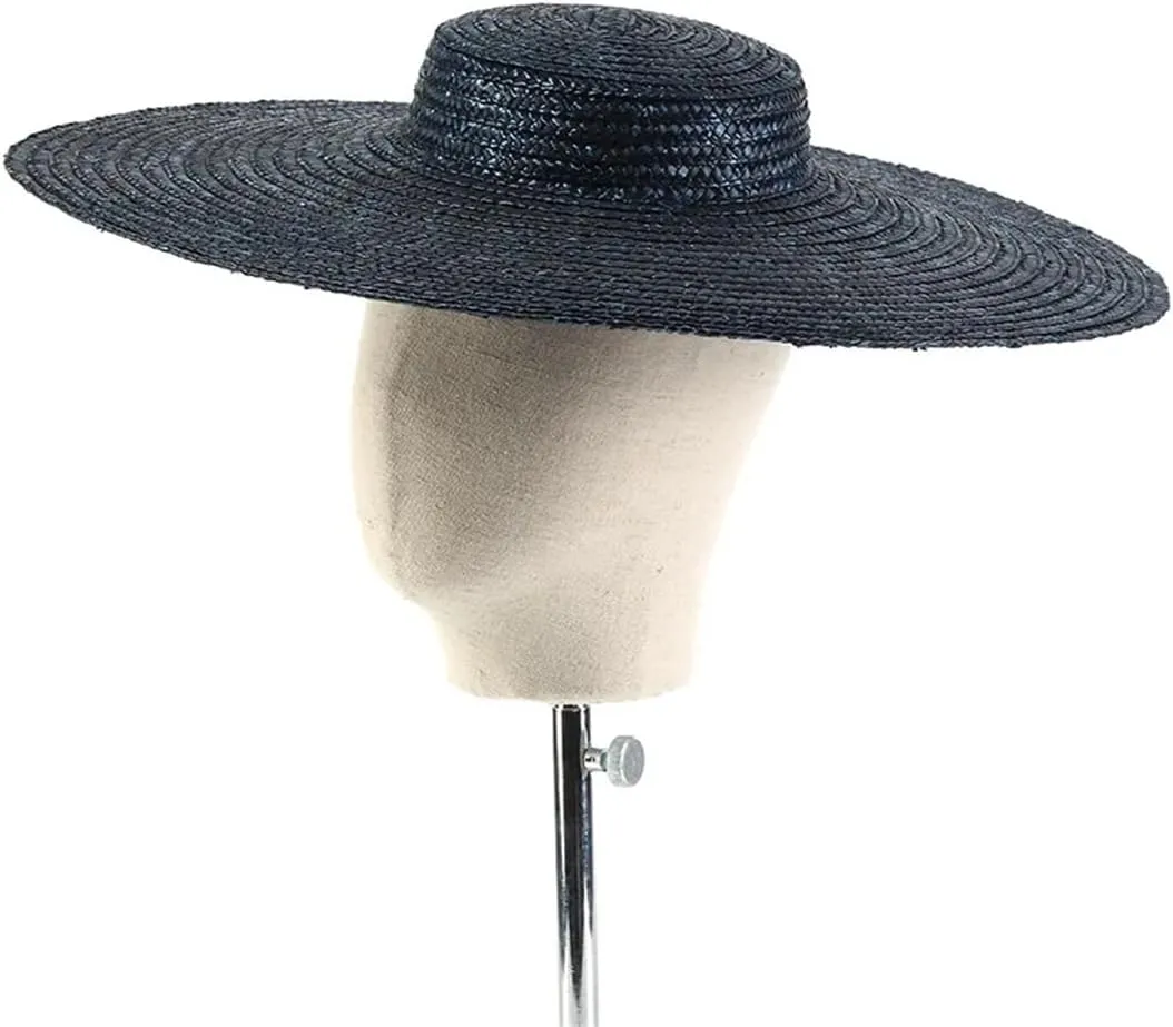 15Cm Wide Brim Straw Hat Flat Top Summer Beach Hat Women Ribbon Flat Top Hat Sun Hat
