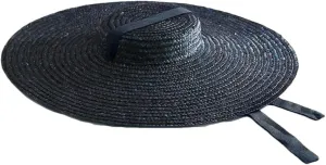 15Cm Wide Brim Straw Hat Flat Top Summer Beach Hat Women Ribbon Flat Top Hat Sun Hat