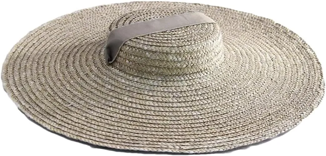 15Cm Wide Brim Straw Hat Flat Top Summer Beach Hat Women Ribbon Flat Top Hat Sun Hat