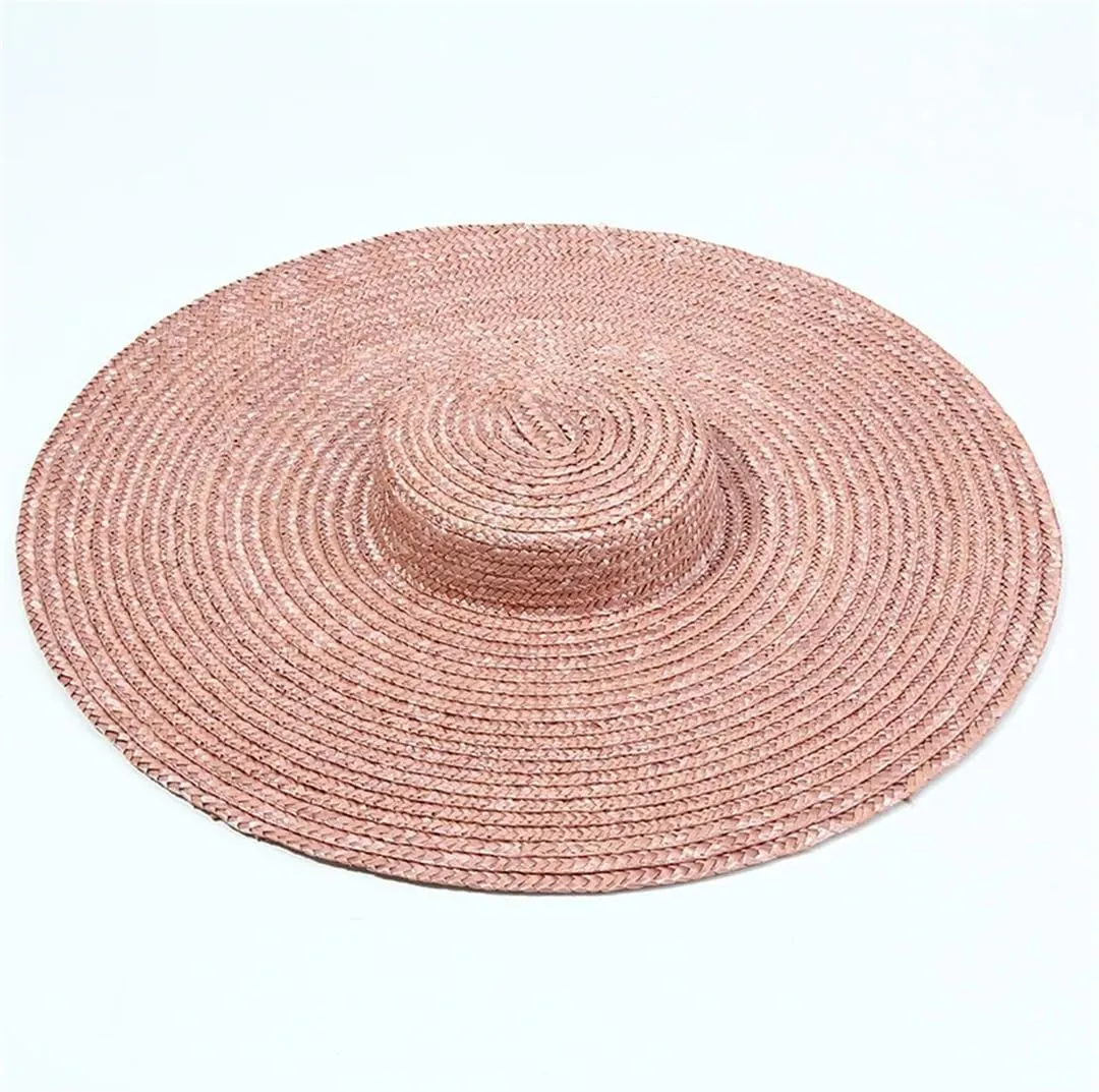 15Cm Wide Brim Straw Hat Flat Top Summer Beach Hat Women Ribbon Flat Top Hat Sun Hat
