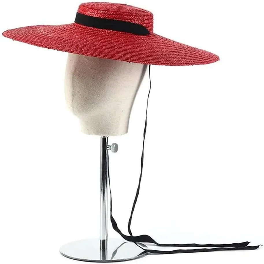 15Cm Wide Brim Straw Hat Flat Top Summer Beach Hat Women Ribbon Flat Top Hat Sun Hat
