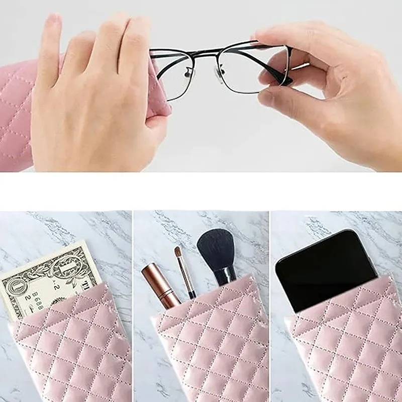 (19x9cm) Leather glasses case glasses bag storage for on the go - Pink