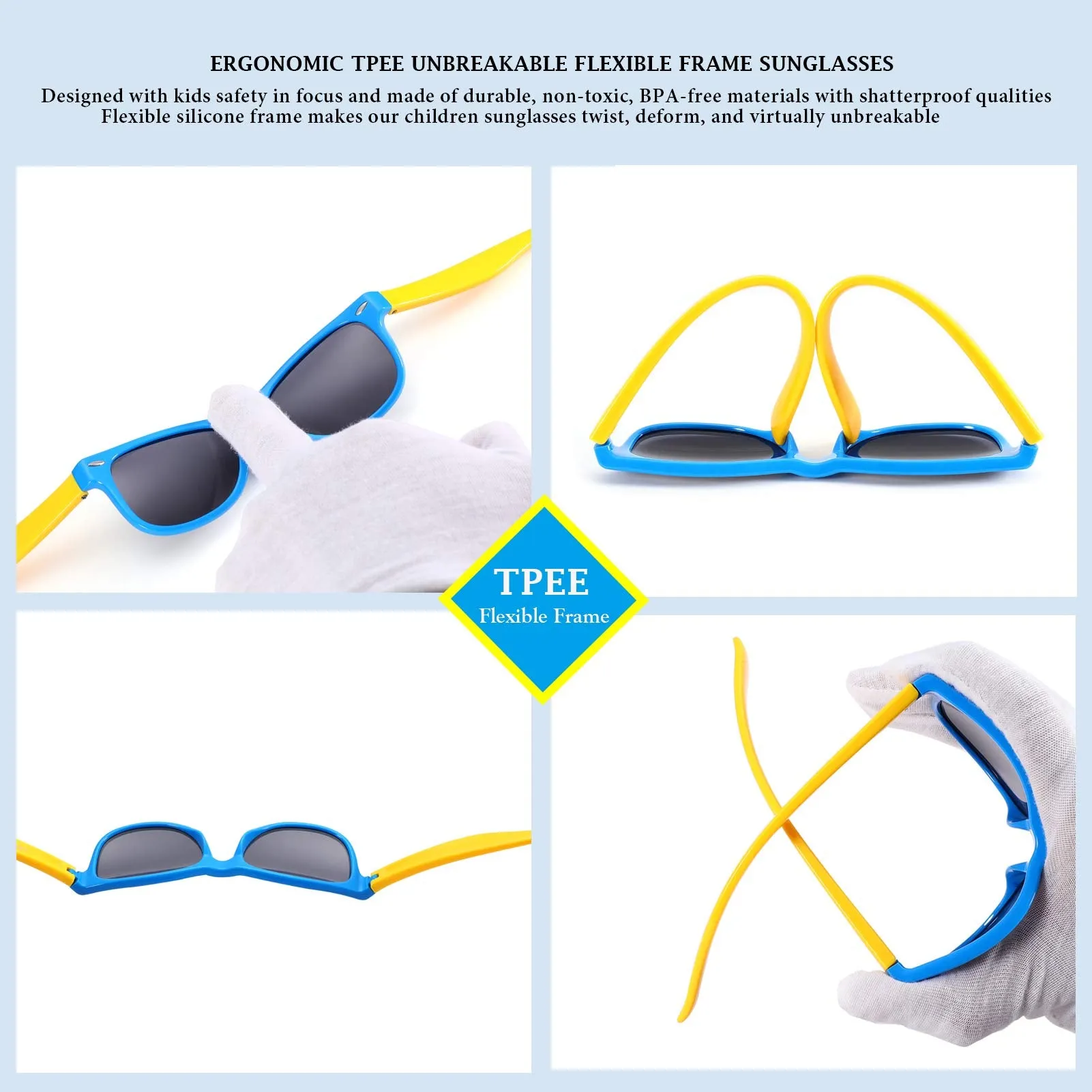 2 Pack Kids Polarized Sunglasses TPEE Unbreakable Flexible Frame for Boys Girls Age 3-8, 100% UV Protection 2 Pack - (Black   Blue Yellow) 45 Millimeters