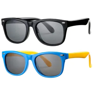 2 Pack Kids Polarized Sunglasses TPEE Unbreakable Flexible Frame for Boys Girls Age 3-8, 100% UV Protection 2 Pack - (Black   Blue Yellow) 45 Millimeters