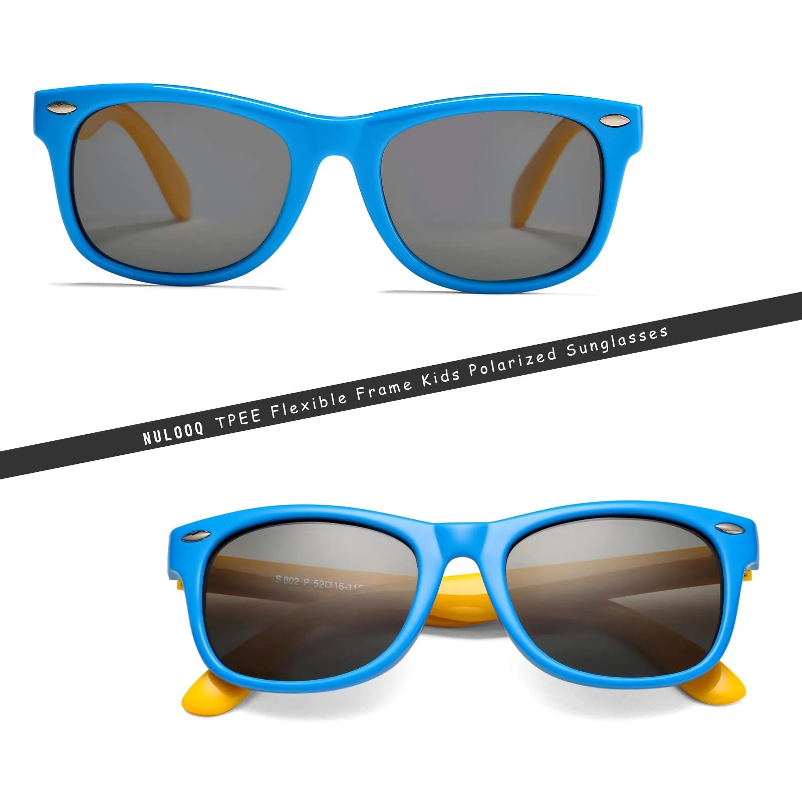 2 Pack Kids Polarized Sunglasses TPEE Unbreakable Flexible Frame for Boys Girls Age 3-8, 100% UV Protection 2 Pack - (Black   Blue Yellow) 45 Millimeters