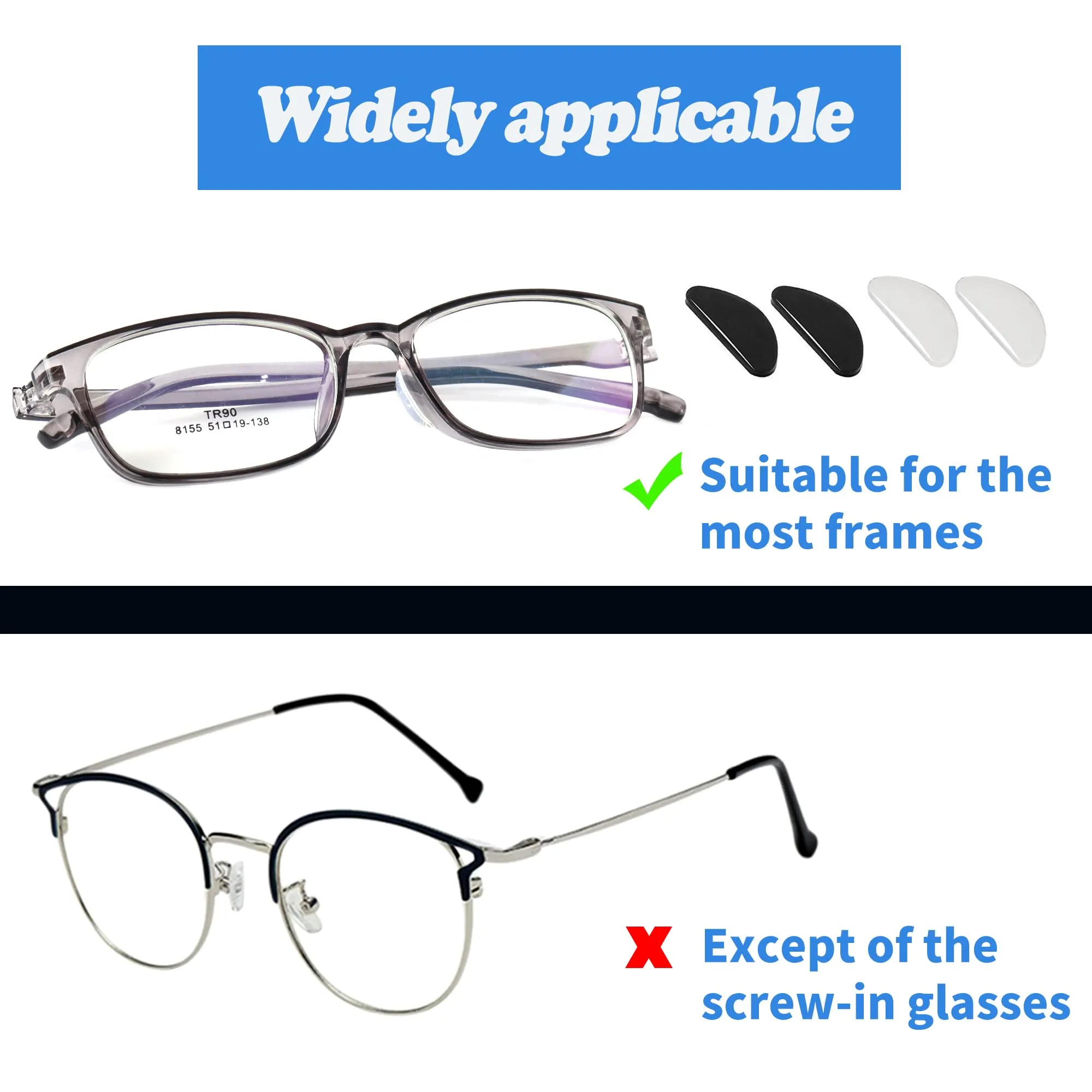 20 Pairs Eyeglasses Nose Pad, Soft Silicone Pads Glasses Adhesive Anti-Slip Nose Pads for Eyeglass Glasses Sunglasses (Clear 1.0mm) Clear