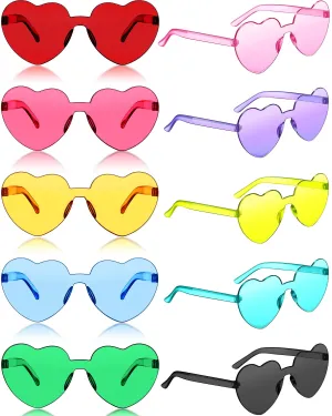 20 Pairs Heart Shaped Rimless Sunglasses Transparent Candy Color Frameless Glasses Trendy Eyewear, 10 Colors
