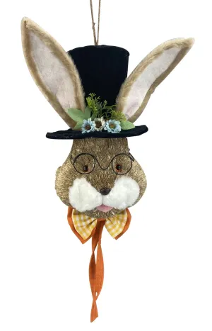 22" Hanging Sisal Bunny Head w/ Orange Bow