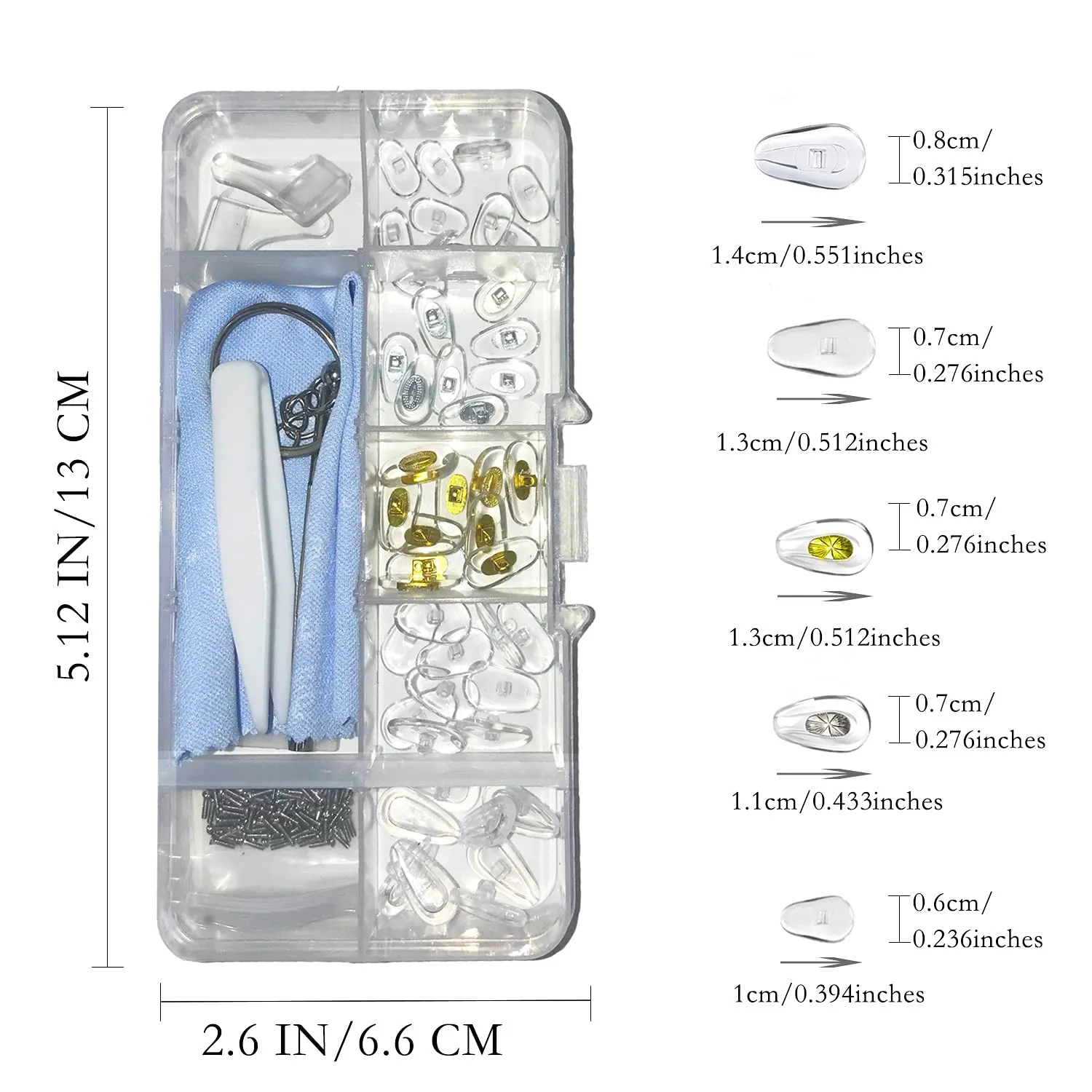 25 Pairs Eye Glasses Nose Pads, Silicone Screw-in Nose Pad Eye Glasses Repair Kit with Screws Screwdriver Tweezers Cleaning Cloth