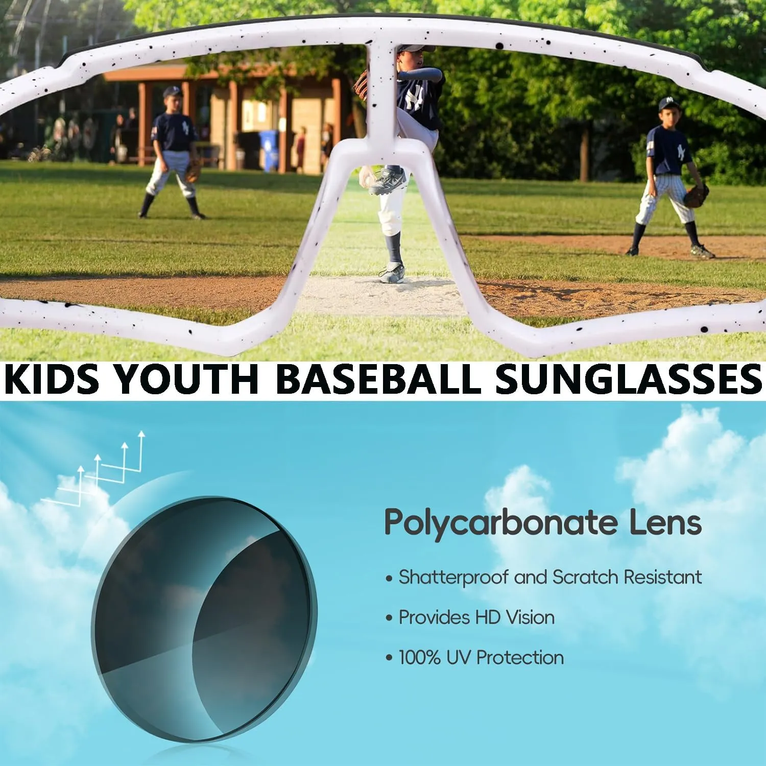 2PACK Kids Youth Baseball Sunglasses,Sports Sunglasses for Boys Girls,cycling Running Golf glasses