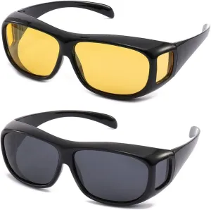 2PCS Unisex Prescription Glasses Optic HD Night Day Driving Wrap Around Anti Glare Sunglasses