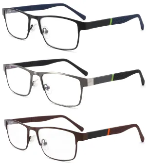3-Pack Reading Glasses for Men Blue Light Blocking Trendy Metal Frame Computer Readers Antieye Strain/Glare Uv Ray Filter Eyeglasses( 1.75 Magnification Strength) 3 Pack Mix Colors 1.75x
