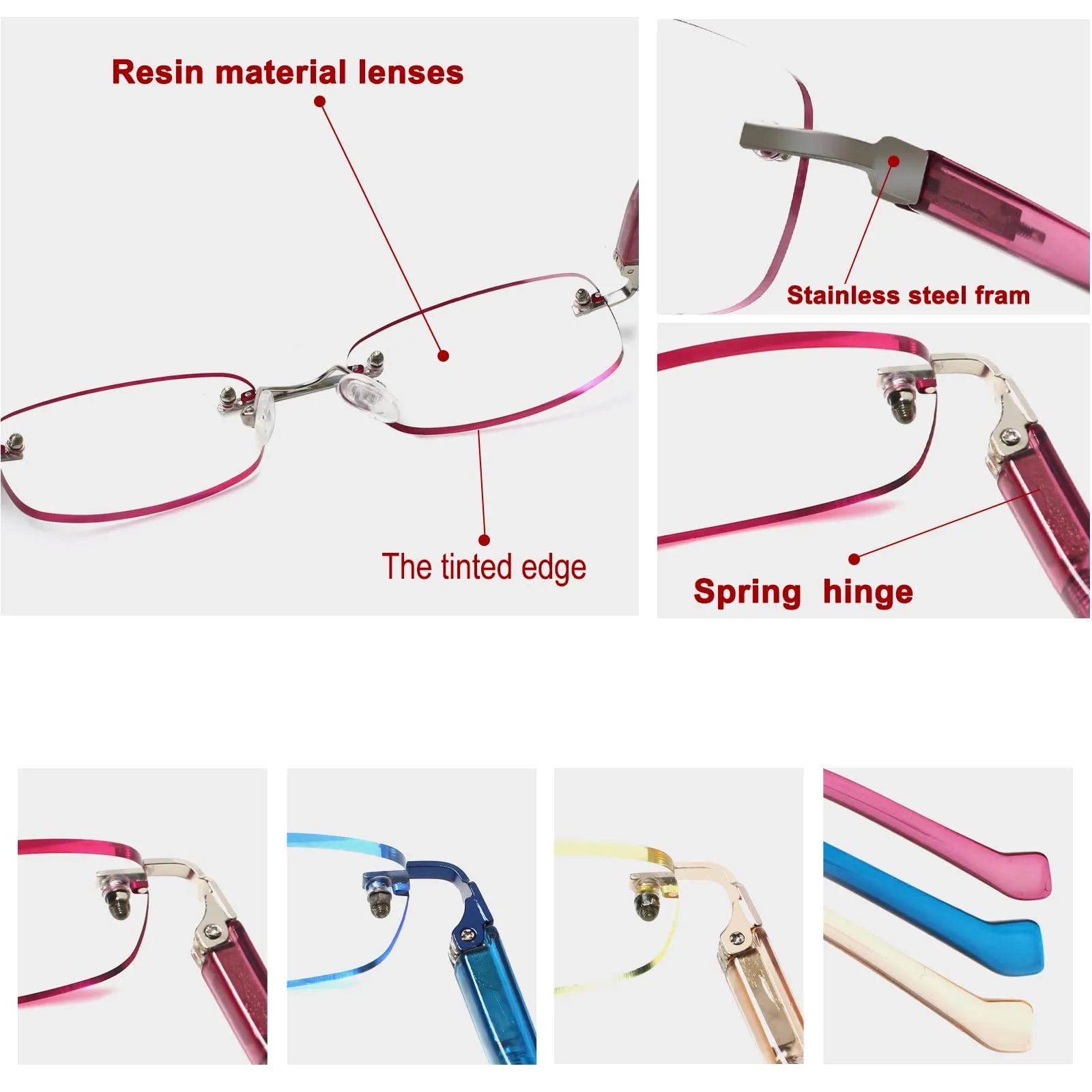 3-Pack Rimless Computer Reading Glasses Lightweight Spring Hinge Blue Light Blocking Readers for Women Men 3 Mix Clour-1 1.25 x