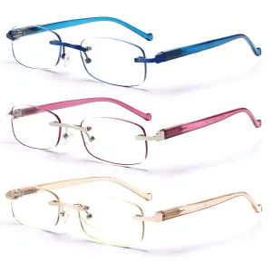 3-Pack Rimless Computer Reading Glasses Lightweight Spring Hinge Blue Light Blocking Readers for Women Men 3 Mix Clour-1 1.25 x