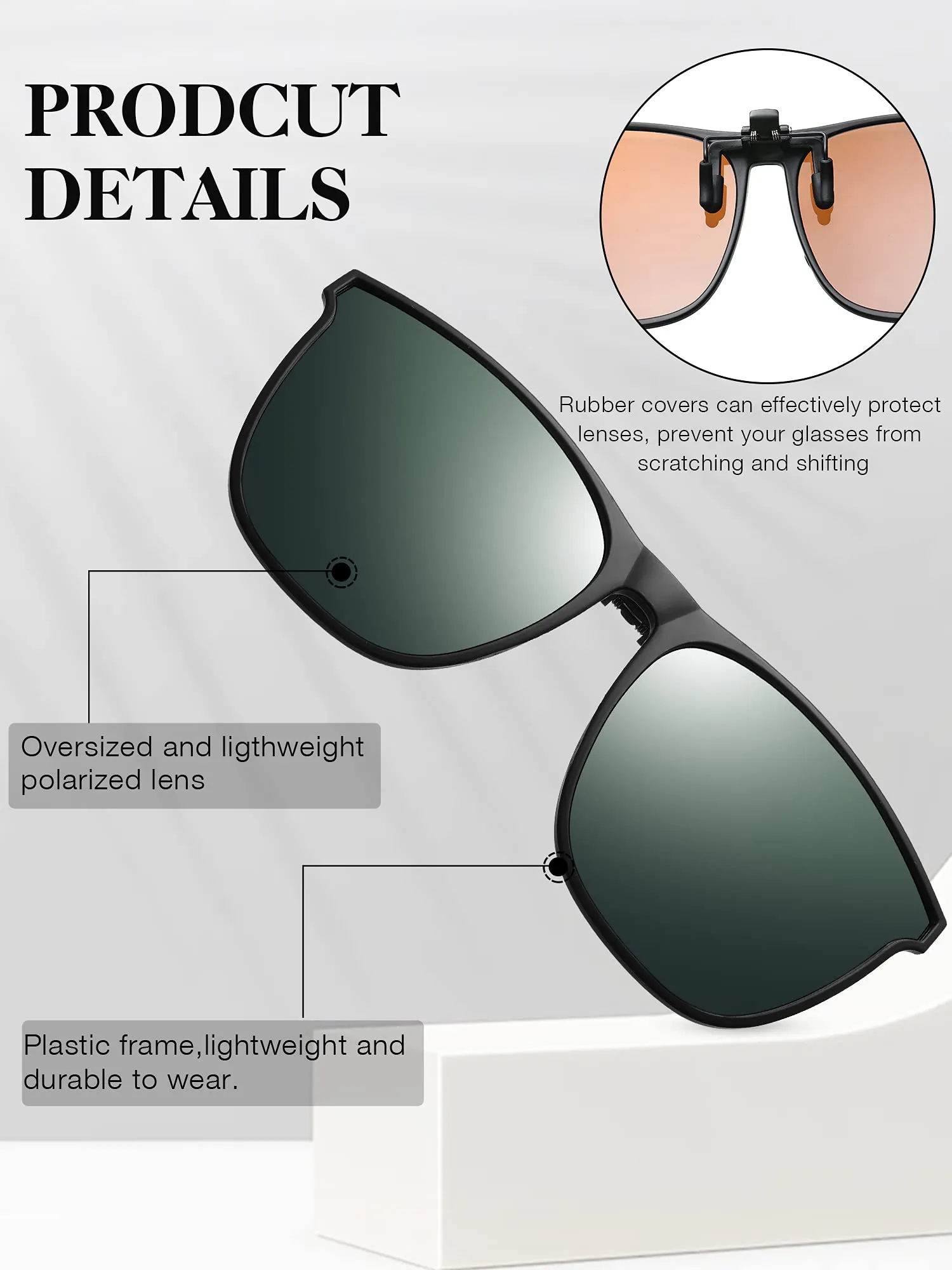 3 Pair Polarized Clip-on Sunglasses Anti-glare TR90 Frame Flip Up Driving Clip-on Glasses for Women and Men Stylish Colors