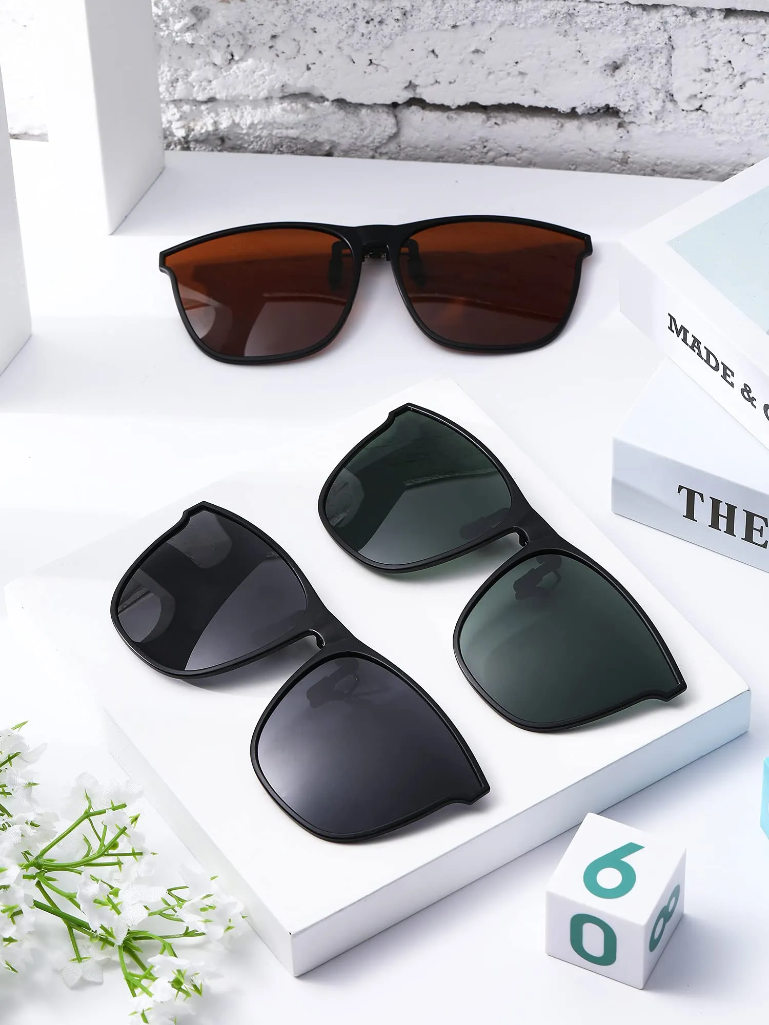 3 Pair Polarized Clip-on Sunglasses Anti-glare TR90 Frame Flip Up Driving Clip-on Glasses for Women and Men Stylish Colors