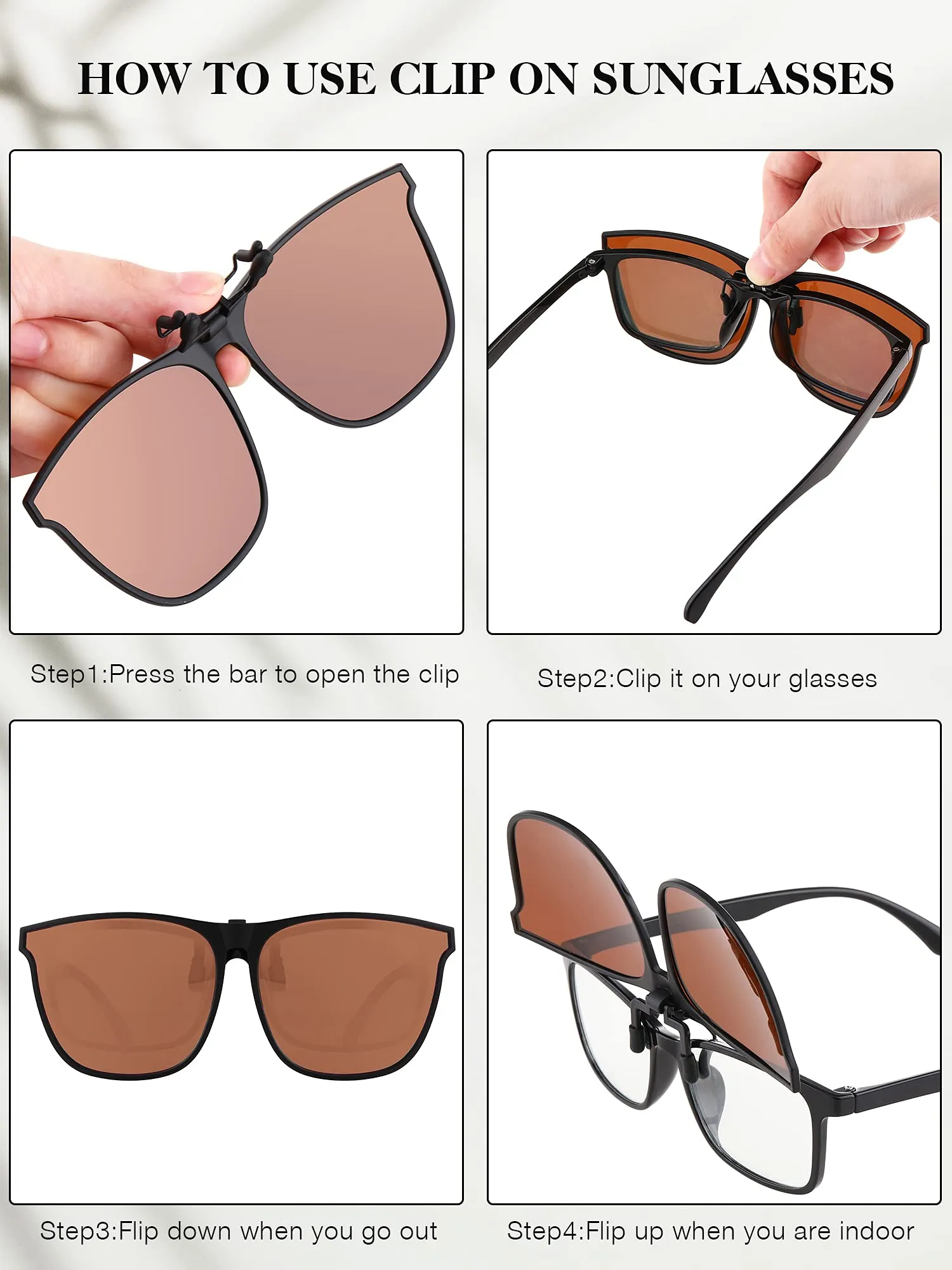 3 Pair Polarized Clip-on Sunglasses Anti-glare TR90 Frame Flip Up Driving Clip-on Glasses for Women and Men Stylish Colors