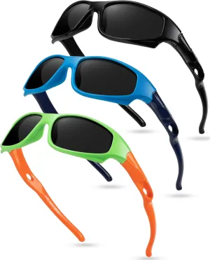 3 Pcs Sports Kids Polarized Sunglasses with Strap UV Protection Flexible Sunglasses for Boys Girls Age 3-12