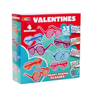 32 Valentines Day Shade Glasses for Kids & Gift Cards with Heart Shaped Shutter Valentine Party Favor, Valentine's Classroom Exchange, Classroom Prize Supplies, Valentine’s Greeting Cards