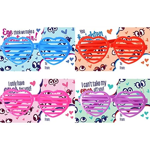 32 Valentines Day Shade Glasses for Kids & Gift Cards with Heart Shaped Shutter Valentine Party Favor, Valentine's Classroom Exchange, Classroom Prize Supplies, Valentine’s Greeting Cards
