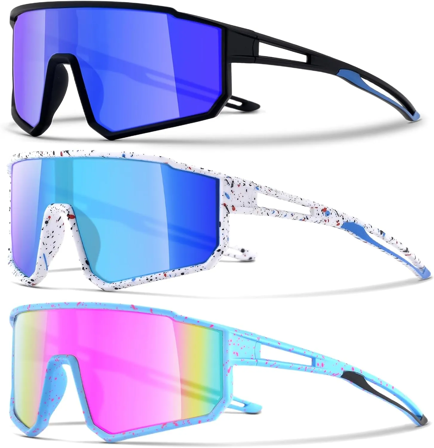 3PACK Kids Sunglasses for 6-14 Boys Girls, Youth Baseball and Cycling UV400 Protection Goggles