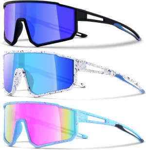 3PACK Kids Sunglasses for 6-14 Boys Girls, Youth Baseball and Cycling UV400 Protection Goggles