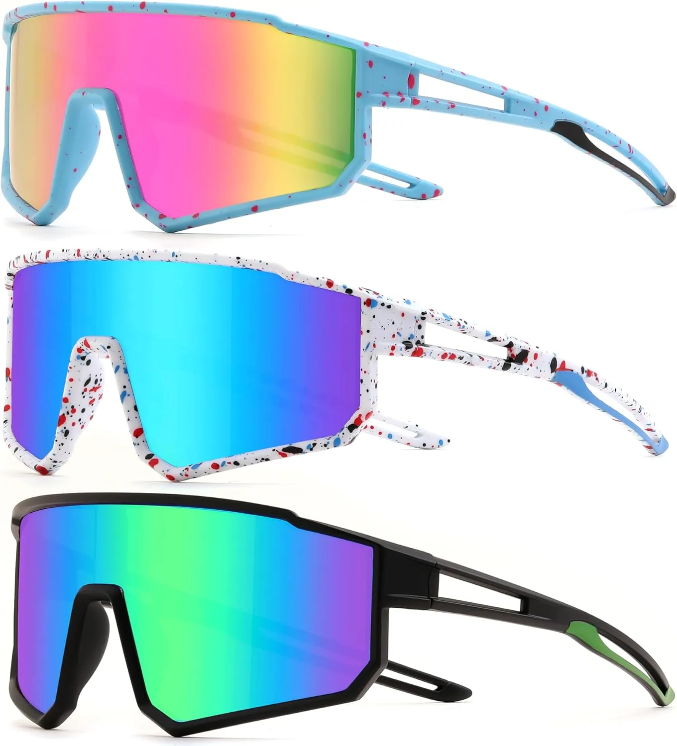 3PACK Kids Sunglasses Youth Sports Sun Glasses for Girls Boys Polarized Baseball Softball Glasses Cycling Shades