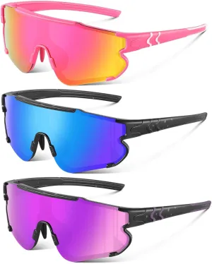 3pack Youth Polarized Baseball Sports Sunglasses for Boys Girls 6-14 Running Cycling