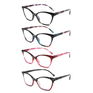 4 Pack Cat Eye Reading Glasses Blue Light Blocking,Spring Hinge Ladies Computer Readers for Small Face,Anti UV Ray/Eye Strain/Glare Eyeglasses Women 4-pack Mix 3.0 Diopters