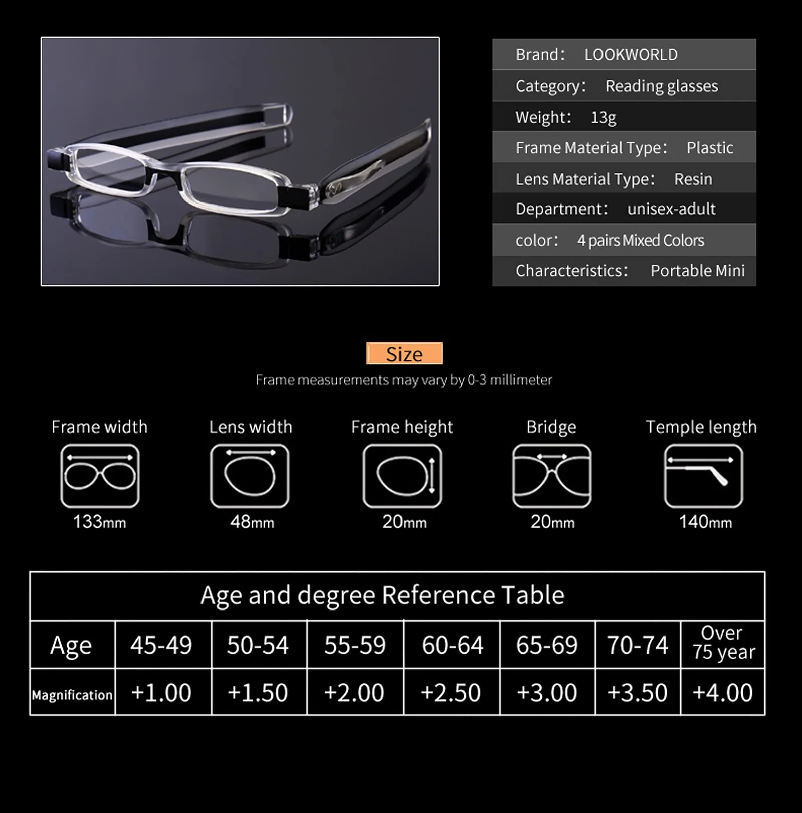 4 Pack Reading Glasses Readers for Men and Women 360° Rotating Portable Scratch Proof Folding Mini Lightweight Eyeglasses 4 Pairs Mixed Colors 2.5 x