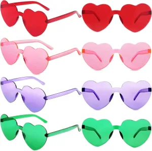 4 Pairs Valentine's Day Heart Sunglasses Rimless Heart Shaped Sunglasses Heart Glasses Rave Party Favor for Women Men
