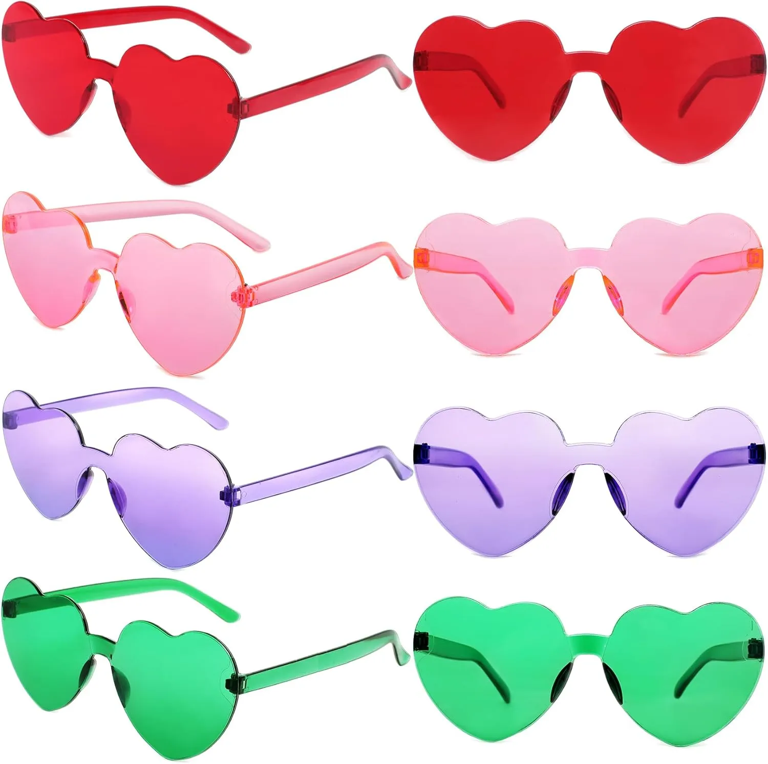 4 Pairs Valentine's Day Heart Sunglasses Rimless Heart Shaped Sunglasses Heart Glasses Rave Party Favor for Women Men