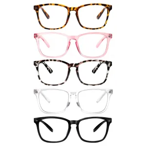 5 Pack Blue Light Blocking Reading Glasses,Spring Hinge Computer Readers for Women Men,Anti UV Ray Filter Nerd Eyeglasses Mix 1.75 x