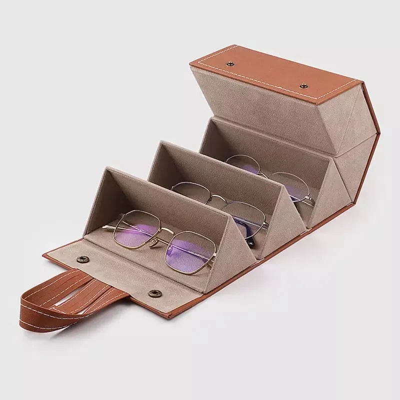 5 Slot Foldable Multiple PU Leather Sunglasses/Eyeglasses Travel Organizer Case, Multiple Eyeglasses Display Storage Box Box for Men Womeno