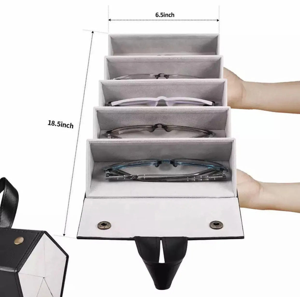 5 Slot Foldable Multiple PU Leather Sunglasses/Eyeglasses Travel Organizer Case, Multiple Eyeglasses Display Storage Box Box for Men Womeno