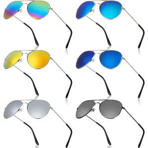 6 Pairs Kids Mirrored Sunglasses Kids Costume Eyeglasses 70's Metal Mirror Sunglasses with Metal Frame for Costume Party Supply
