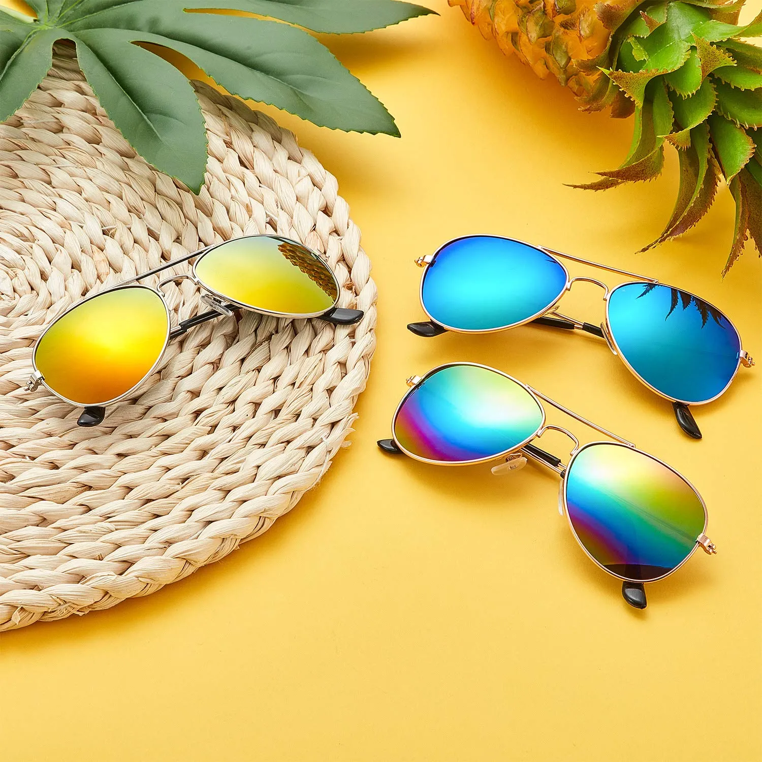6 Pairs Kids Mirrored Sunglasses Kids Costume Eyeglasses 70's Metal Mirror Sunglasses with Metal Frame for Costume Party Supply