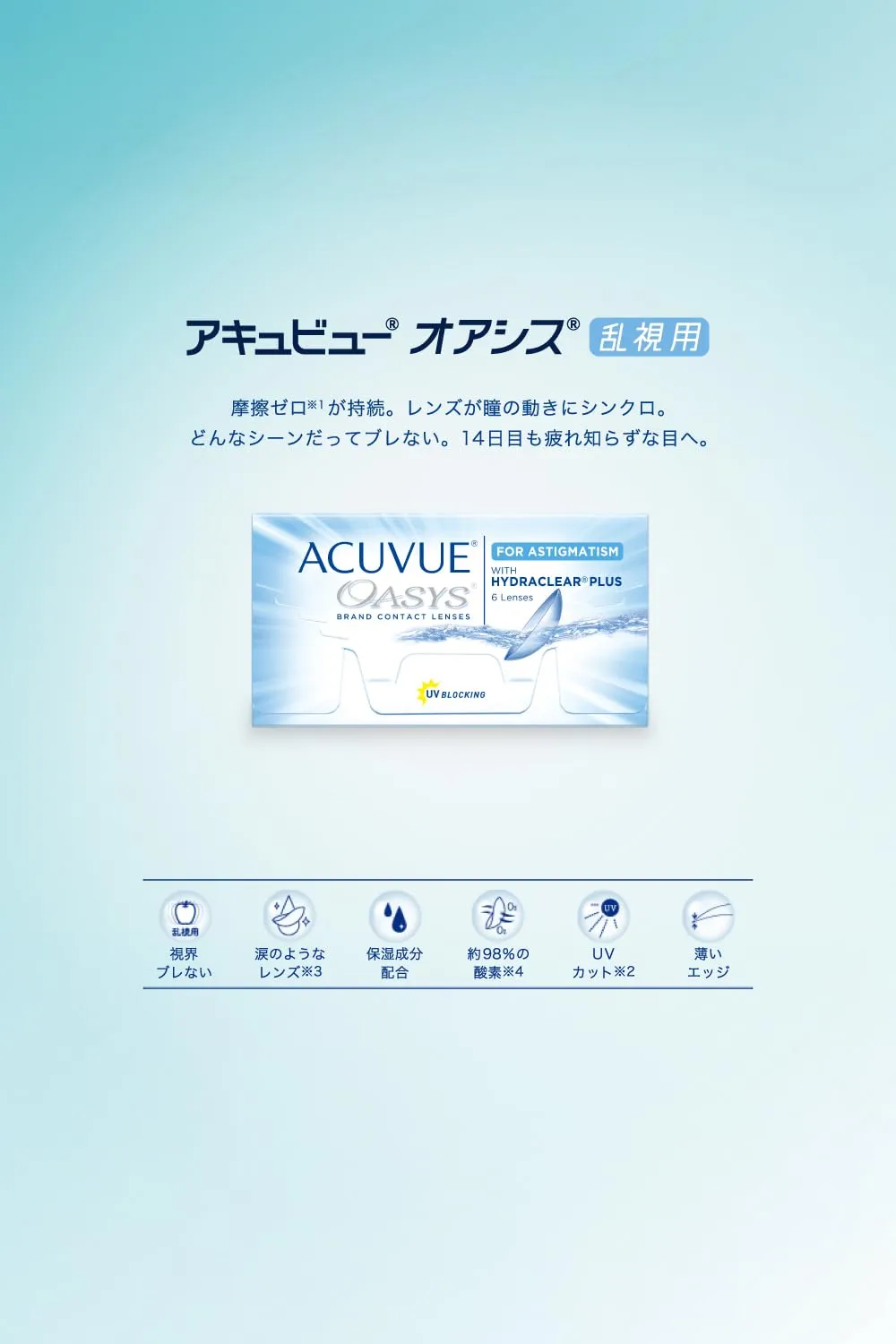 ACUVUE OASYS for Astigmatism contact lenses - 2-week lenses for day and night with -2 dpt, Cyl -0.75, Ach 90 & BC 8.6 - UV protection, protection against drying out & comfortable to wear - 6 lenses