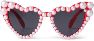 ADE WU Heart Sunglaskses Kids Cute Pearl Heart Shaped Sunglasses for Girls Age 3-8