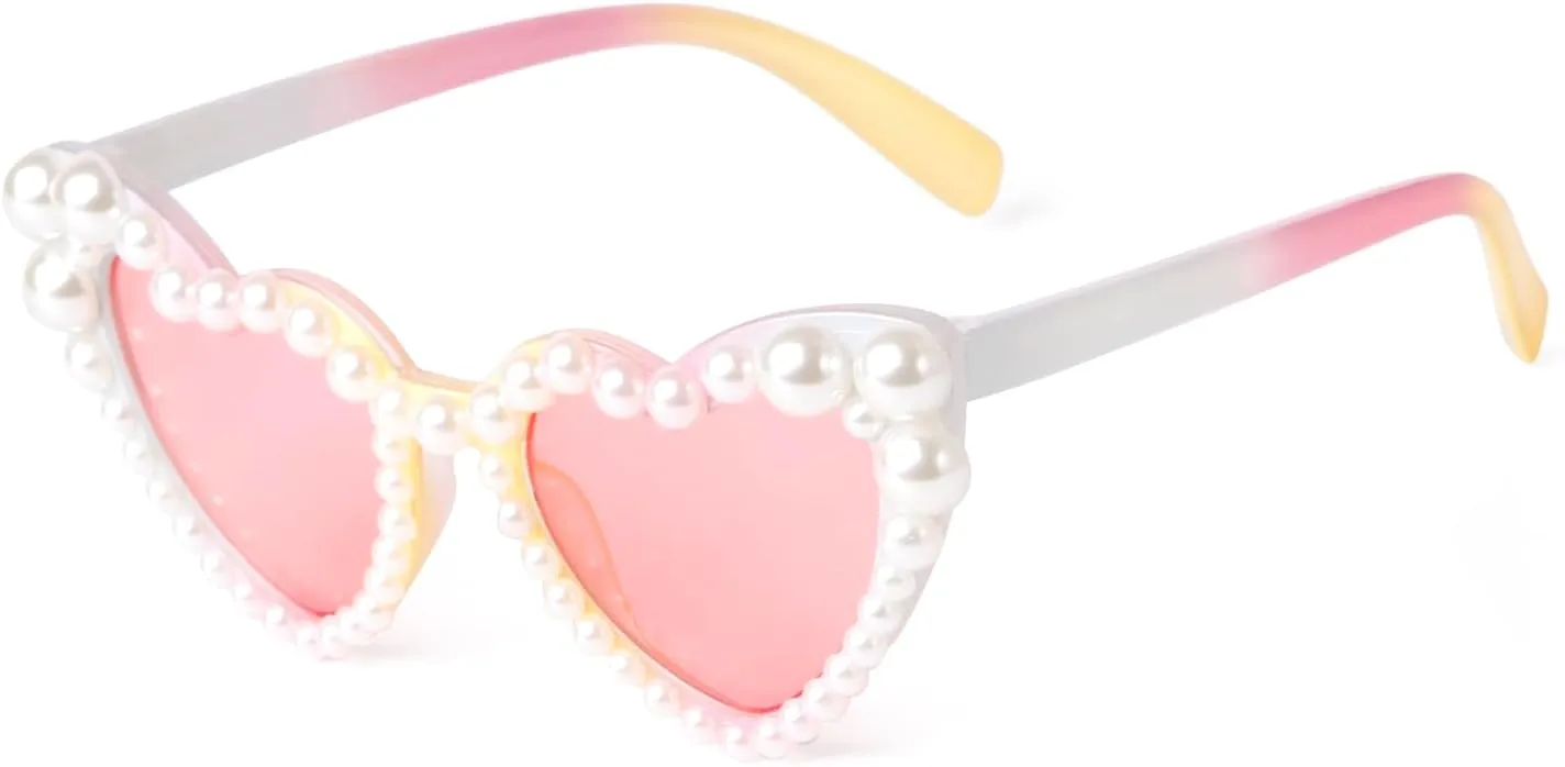 ADE WU Heart Sunglaskses Kids Cute Pearl Heart Shaped Sunglasses for Girls Age 3-8