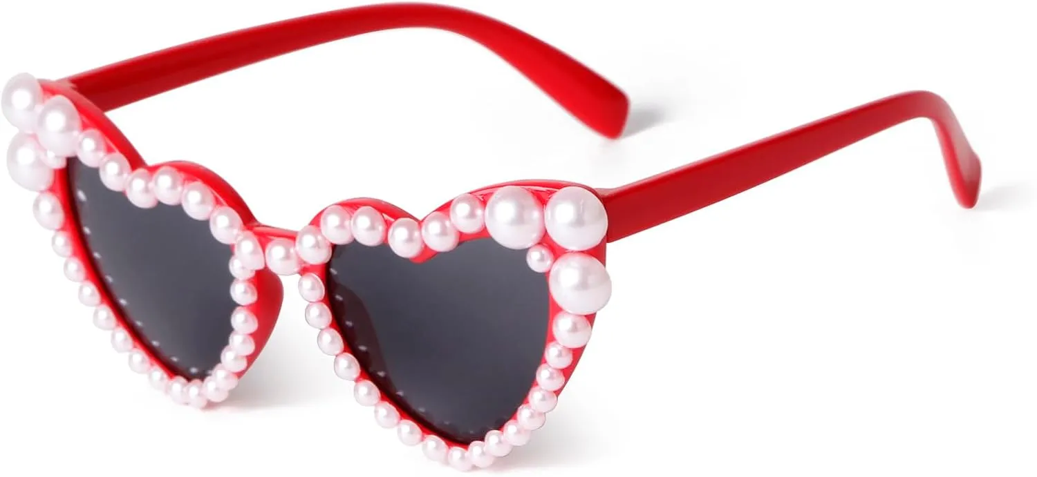 ADE WU Heart Sunglaskses Kids Cute Pearl Heart Shaped Sunglasses for Girls Age 3-8