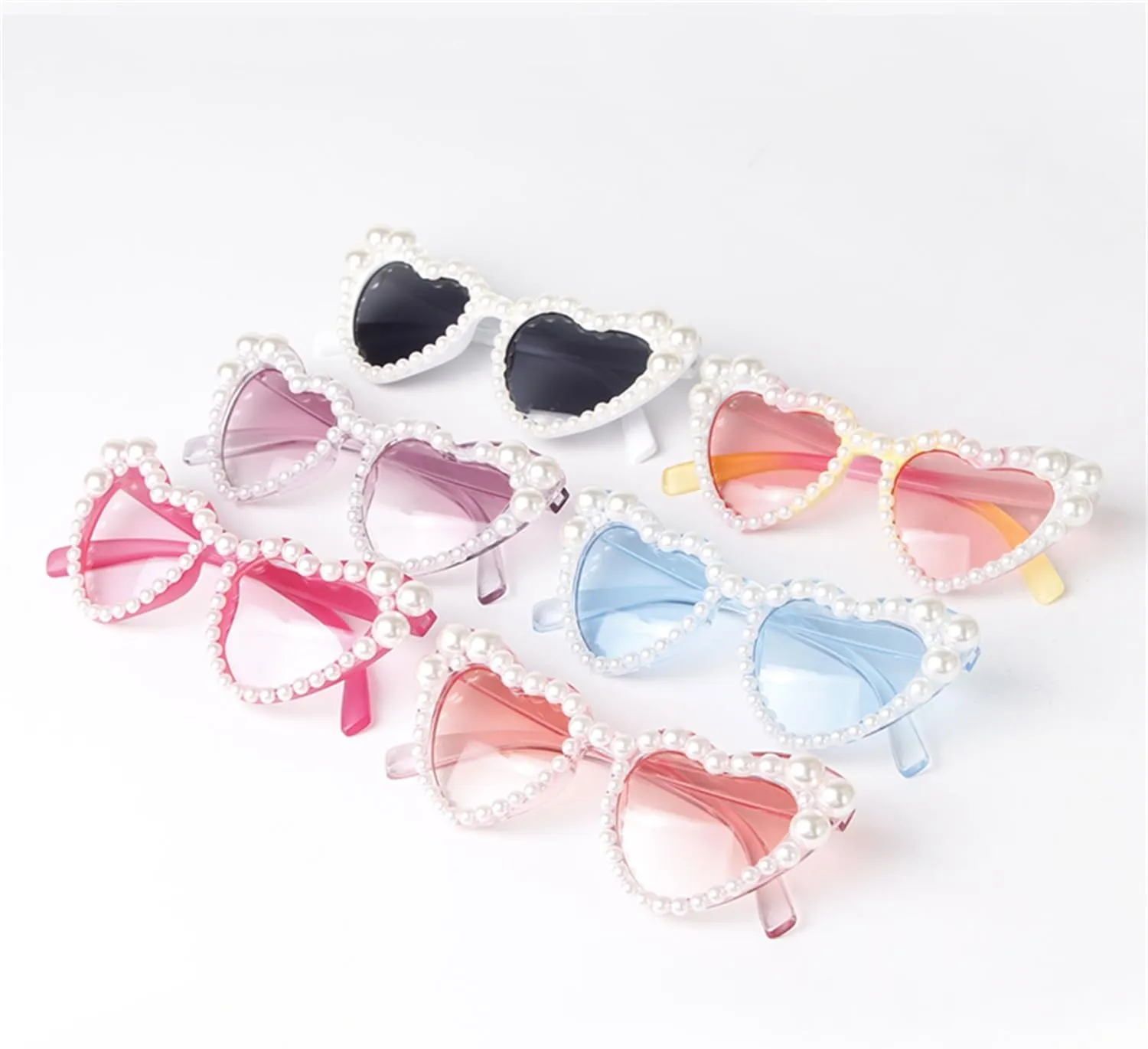 ADE WU Heart Sunglaskses Kids Cute Pearl Heart Shaped Sunglasses for Girls Age 3-8