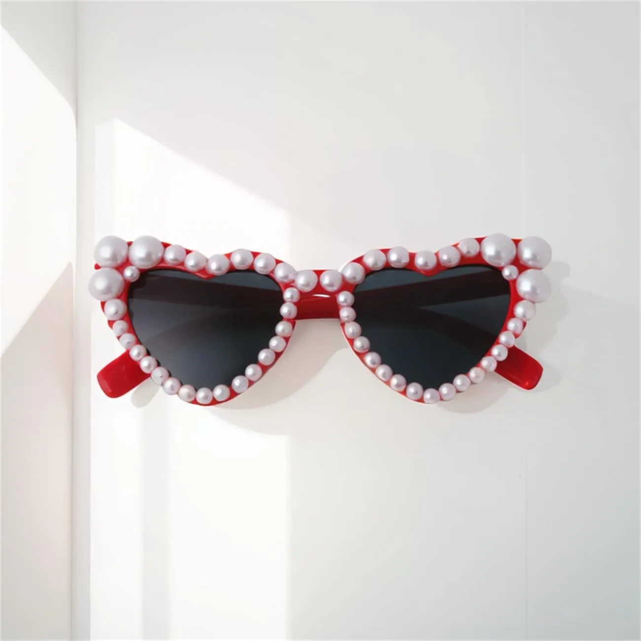 ADE WU Heart Sunglaskses Kids Cute Pearl Heart Shaped Sunglasses for Girls Age 3-8