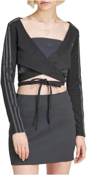 adidas Womens Wraparound V Neck Long Sleeve Casual Tops Casual - Grey - Size XS
