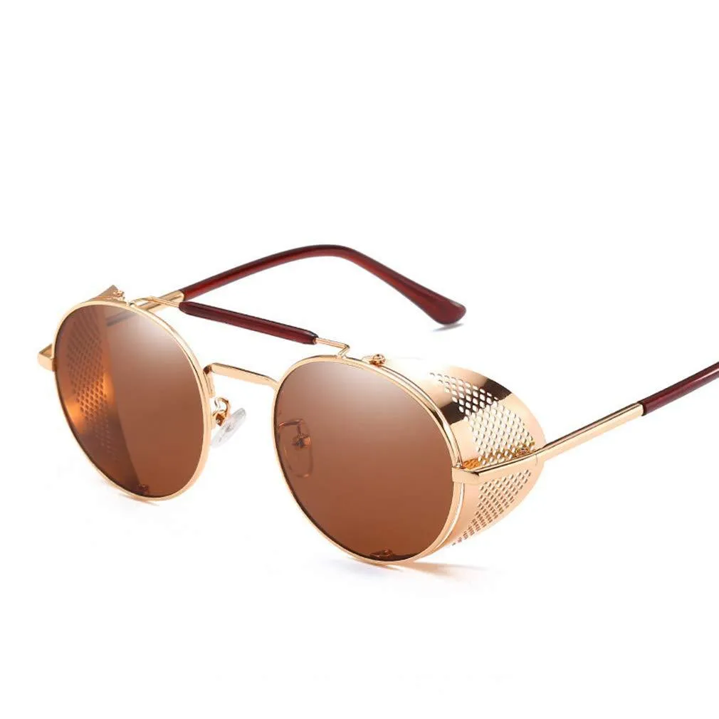 AidShunN Unisex SteamPunk Sunglasses Classic Retro Style Metal Round Goggle Golden/Tea